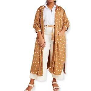 BB Dakota Women's Deedra Size XS Duster Brown Polka Dot Long Sleeve Pockets NWT‎